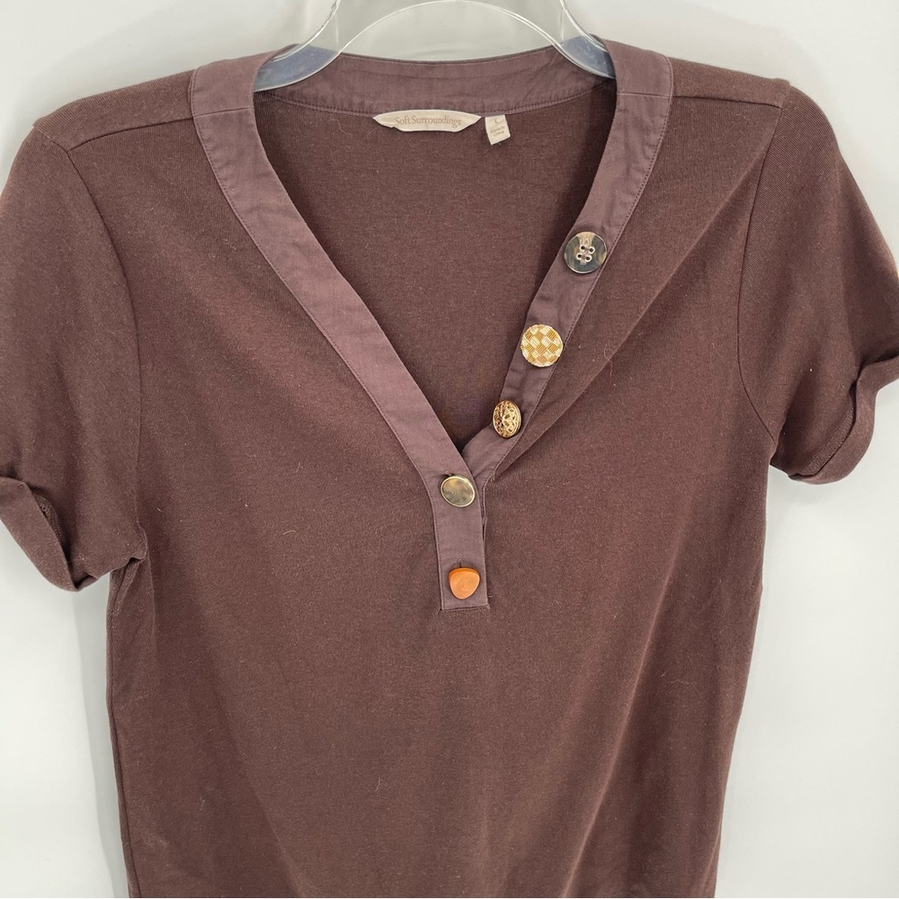 Soft Surroundings Dark Brown Blouse with Button Accents - Picture 4 of 7
